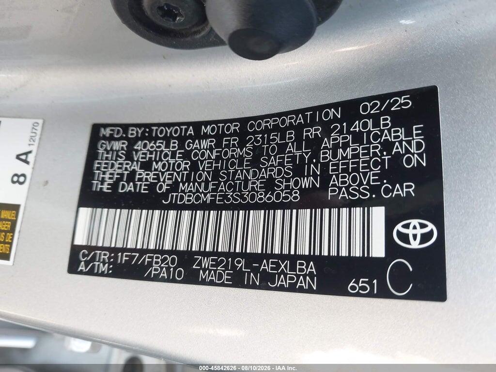 JTDBCMFE3S3086058 2025 TOYOTA COROLLA photo no. 9