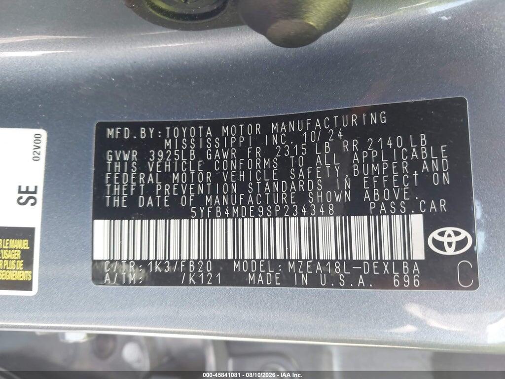5YFB4MDE9SP234348 2025 TOYOTA COROLLA photo no. 9