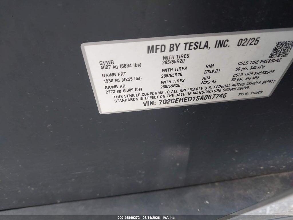 7G2CEHED1SA067746 2025 TESLA CYBERTRUCK photo no. 9