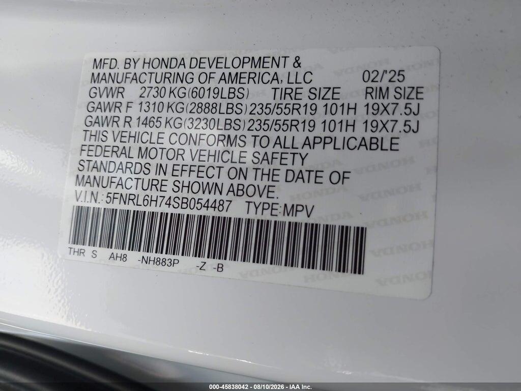 5FNRL6H74SB054487 2025 HONDA ODYSSEY photo no. 9