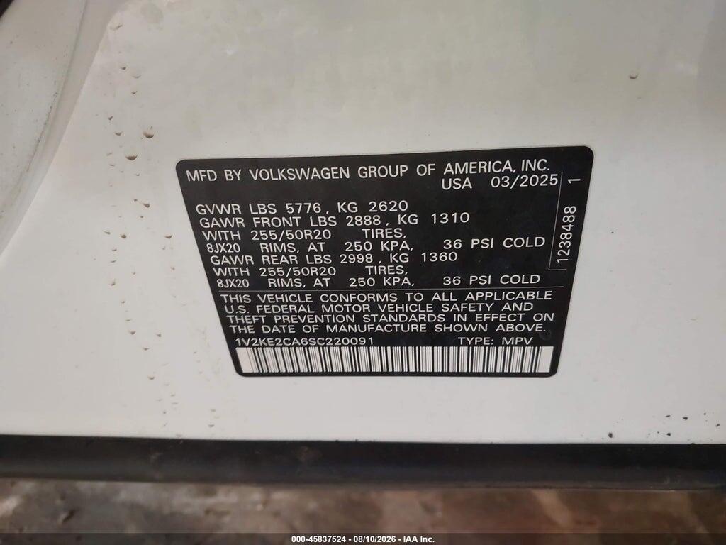 1V2KE2CA6SC220091 2025 VOLKSWAGEN ATLAS CROSS SPORT photo no. 9