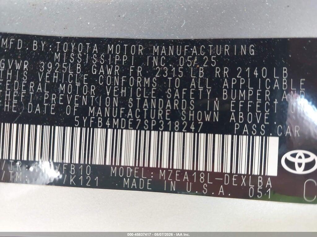 5YFB4MDE7SP318247 2025 TOYOTA COROLLA photo no. 9