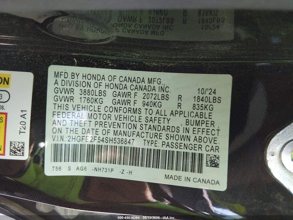 2HGFE2F54SH536847 2025 HONDA CIVIC photo no. 9