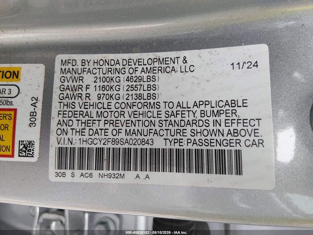 1HGCY2F89SA020843 2025 HONDA ACCORD HYBRID photo no. 9