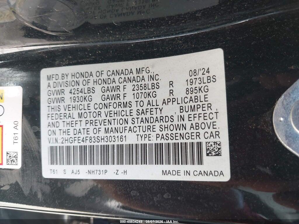 2HGFE4F83SH303161 2025 HONDA CIVIC  HYBRID photo no. 9