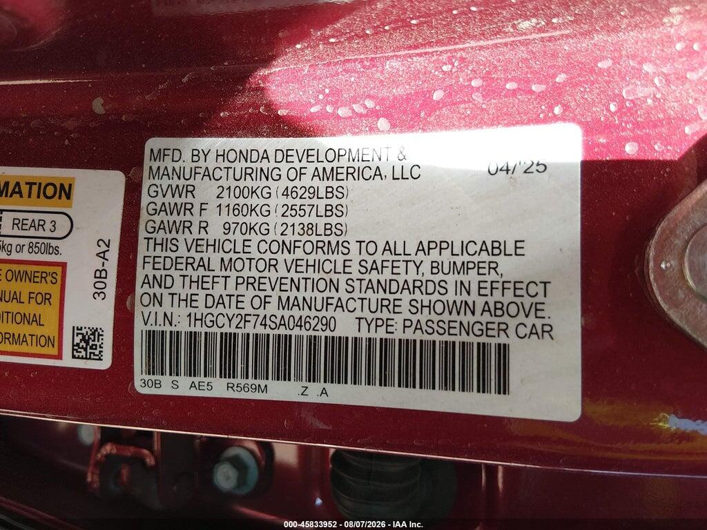 1HGCY2F74SA046290 2025 HONDA ACCORD HYBRID photo no. 9