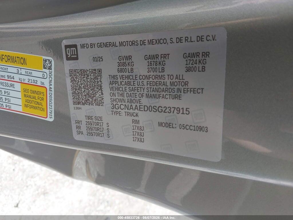 3GCNAAED0SG237915 2025 CHEVROLET SILVERADO 1500 photo no. 9