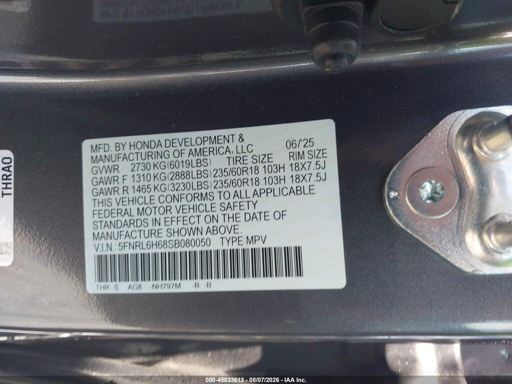 5FNRL6H68SB080050 2025 HONDA ODYSSEY photo no. 9