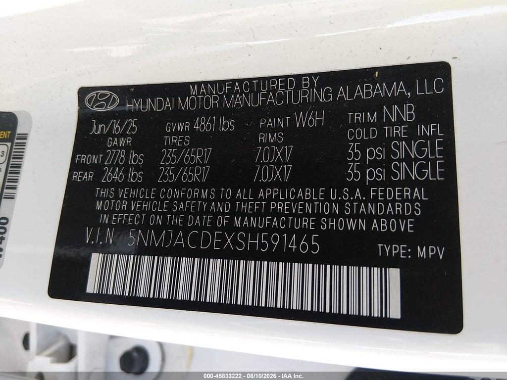 5NMJACDEXSH591465 2025 HYUNDAI TUCSON photo no. 9