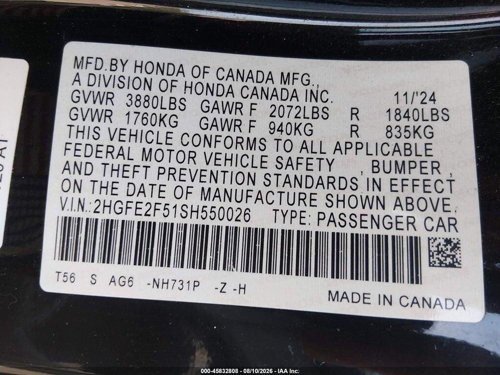 2HGFE2F51SH550026 2025 HONDA CIVIC photo no. 9