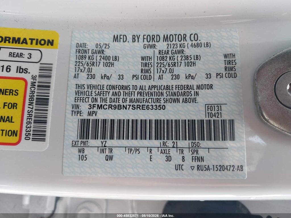 3FMCR9BN7SRE63350 2025 FORD BRONCO SPORT photo no. 9