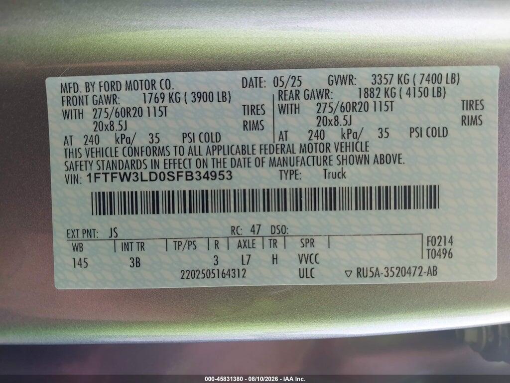 1FTFW3LD0SFB34953 2025 FORD F-150 photo no. 9