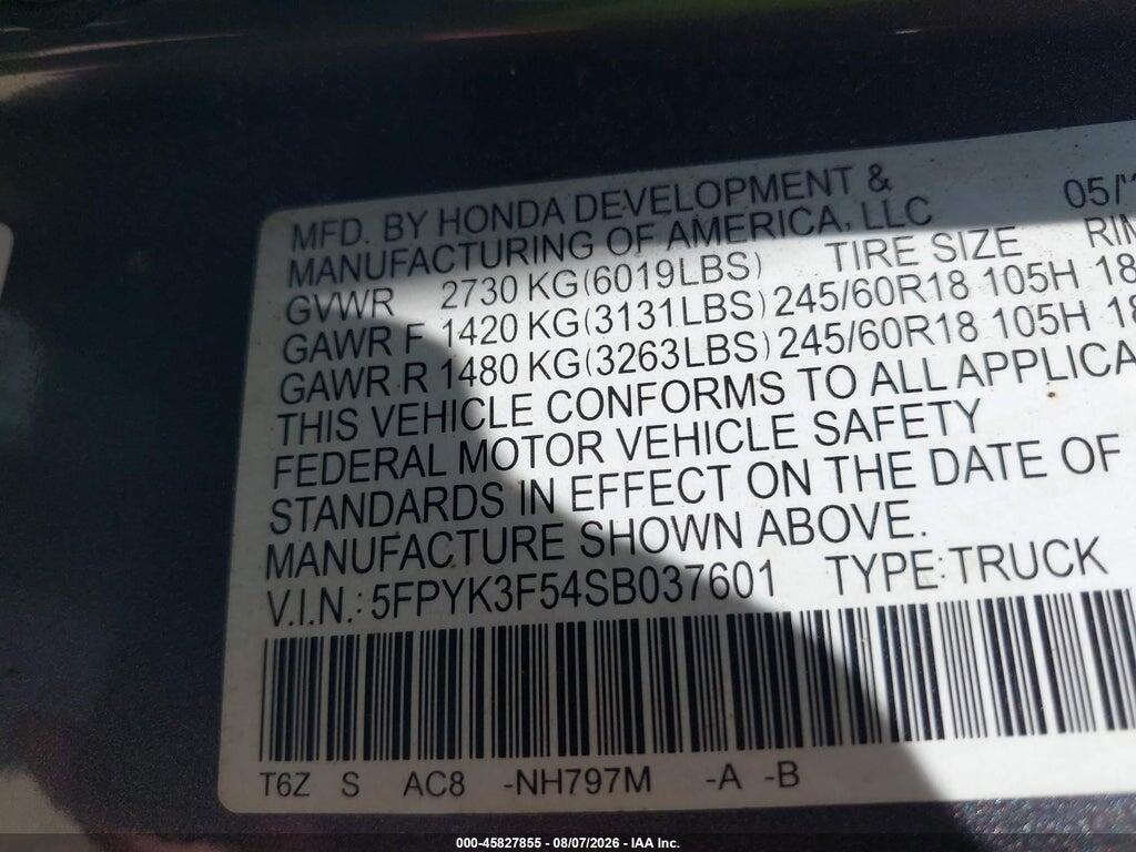 5FPYK3F54SB037601 2025 HONDA RIDGELINE photo no. 9