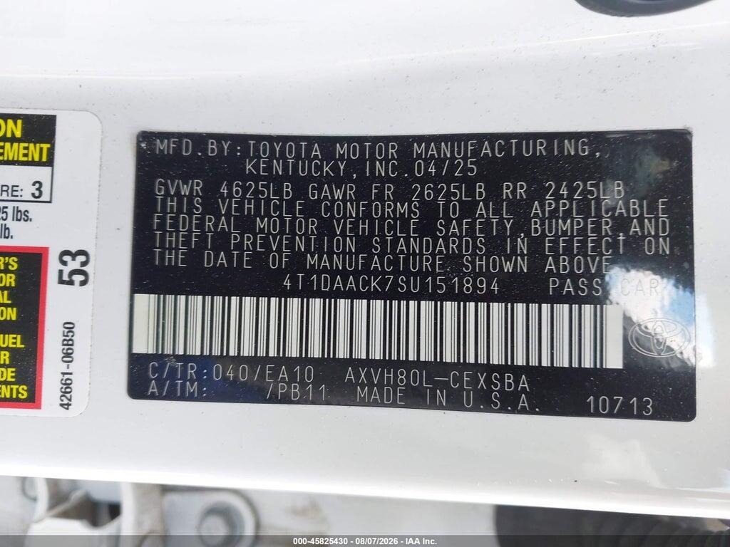 4T1DAACK7SU151894 2025 TOYOTA CAMRY photo no. 9