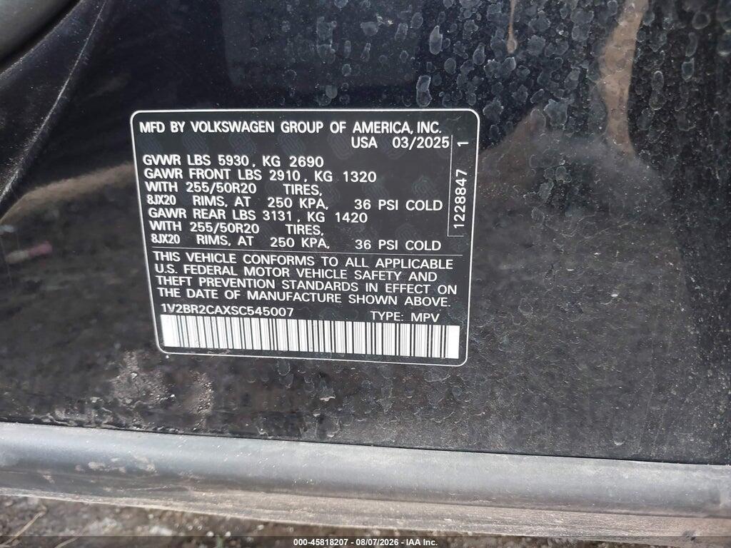 1V2BR2CAXSC545007 2025 VOLKSWAGEN ATLAS photo no. 9