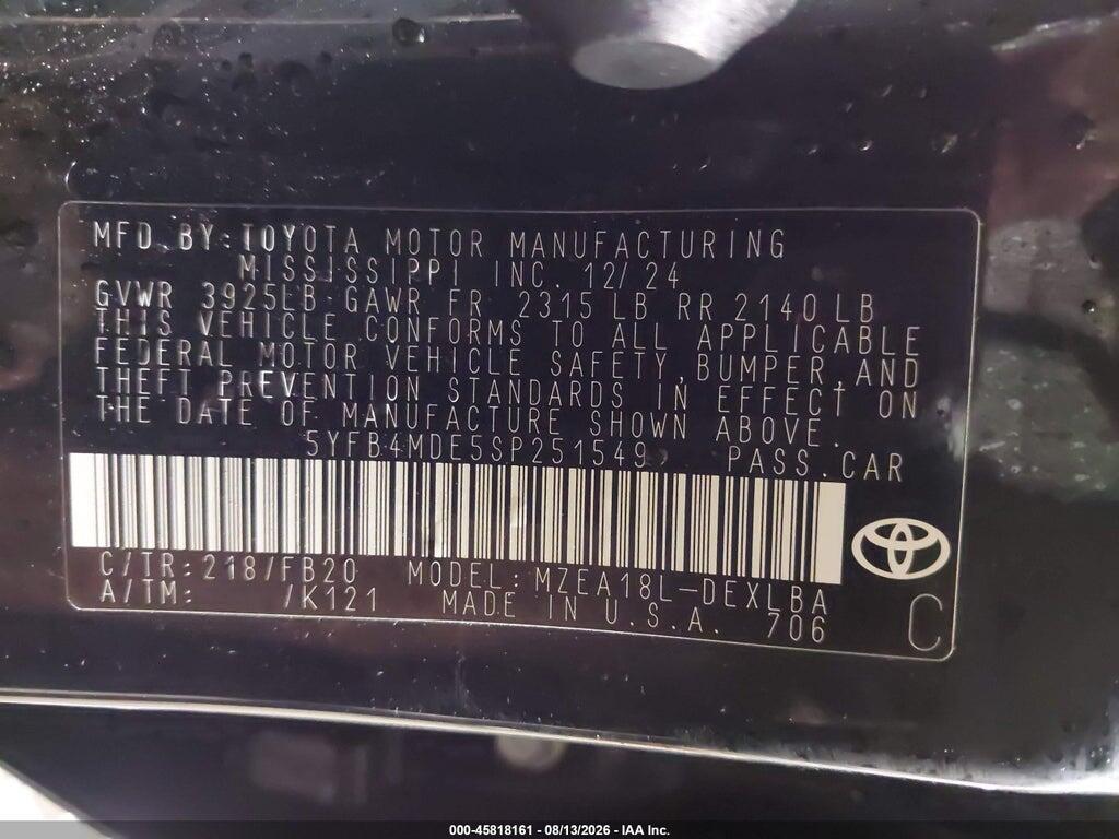 5YFB4MDE5SP251549 2025 TOYOTA COROLLA photo no. 9