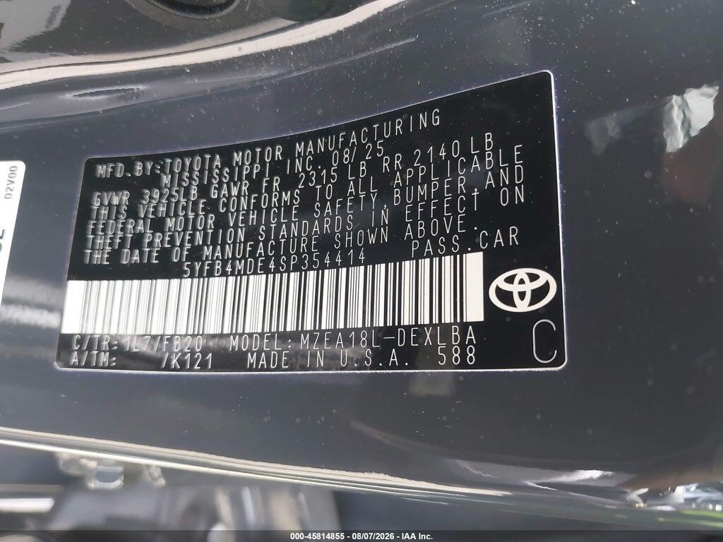 5YFB4MDE4SP354414 2025 TOYOTA COROLLA photo no. 9