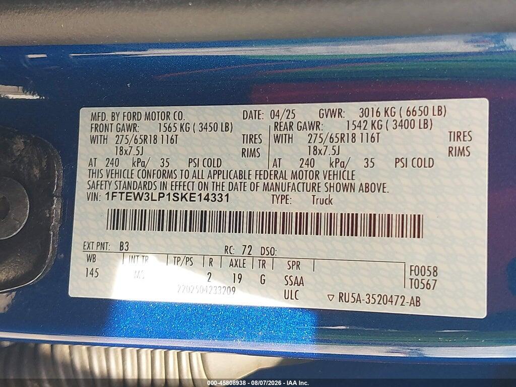 1FTEW3LP1SKE14331 2025 FORD F-150 photo no. 9