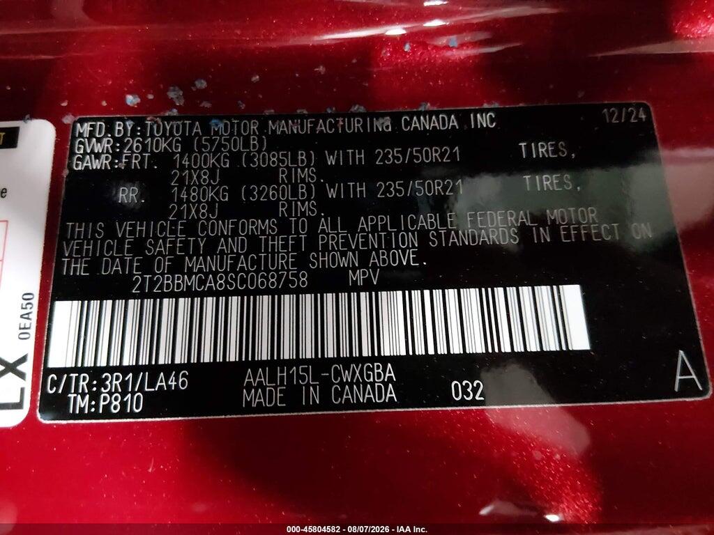 2T2BBMCA8SC068758 2025 LEXUS RX 350H photo no. 9