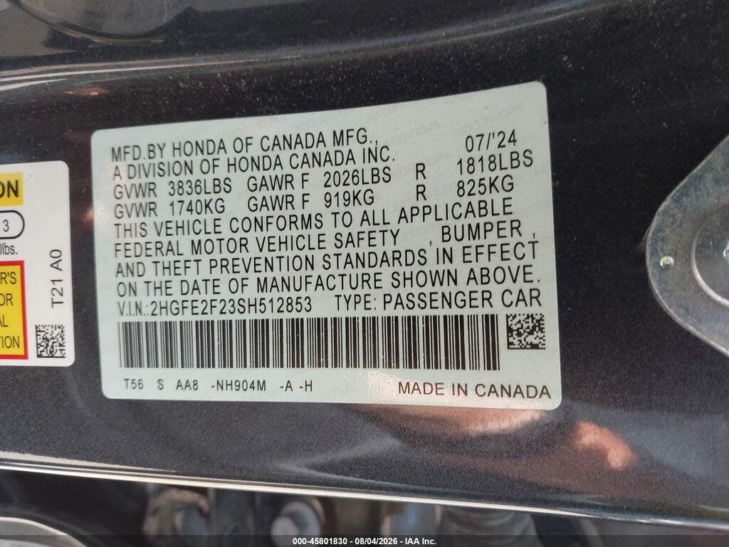 2HGFE2F23SH512853 2025 HONDA CIVIC photo no. 9