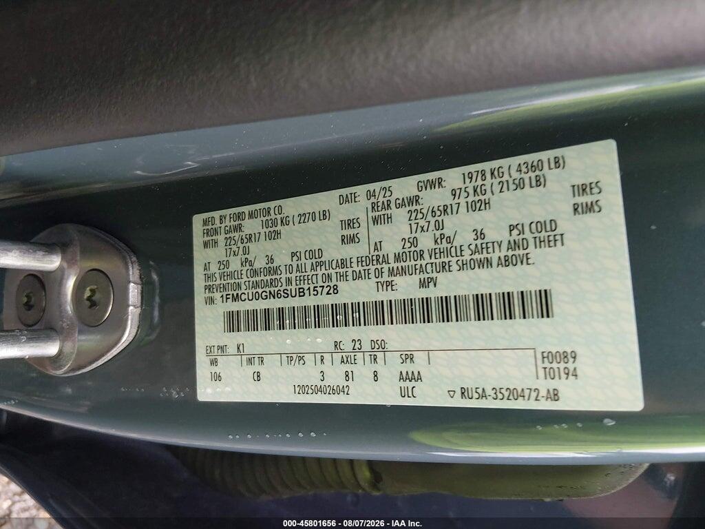 1FMCU0GN6SUB15728 2025 FORD ESCAPE photo no. 9