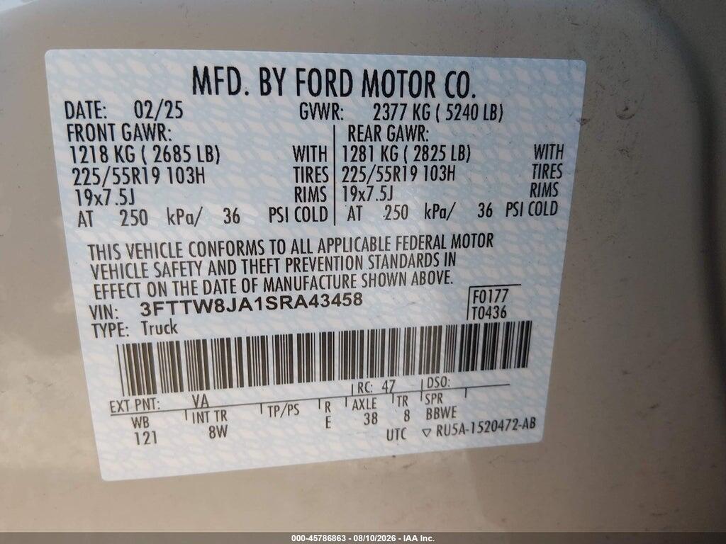 3FTTW8JA1SRA43458 2025 FORD MAVERICK photo no. 9