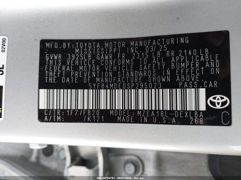 5YFB4MDE0SP295023 2025 TOYOTA COROLLA photo no. 9