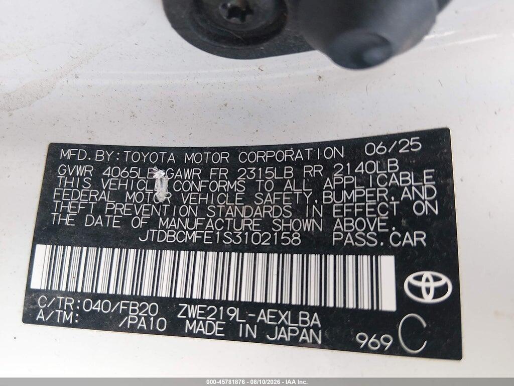 JTDBCMFE1S3102158 2025 TOYOTA COROLLA photo no. 9