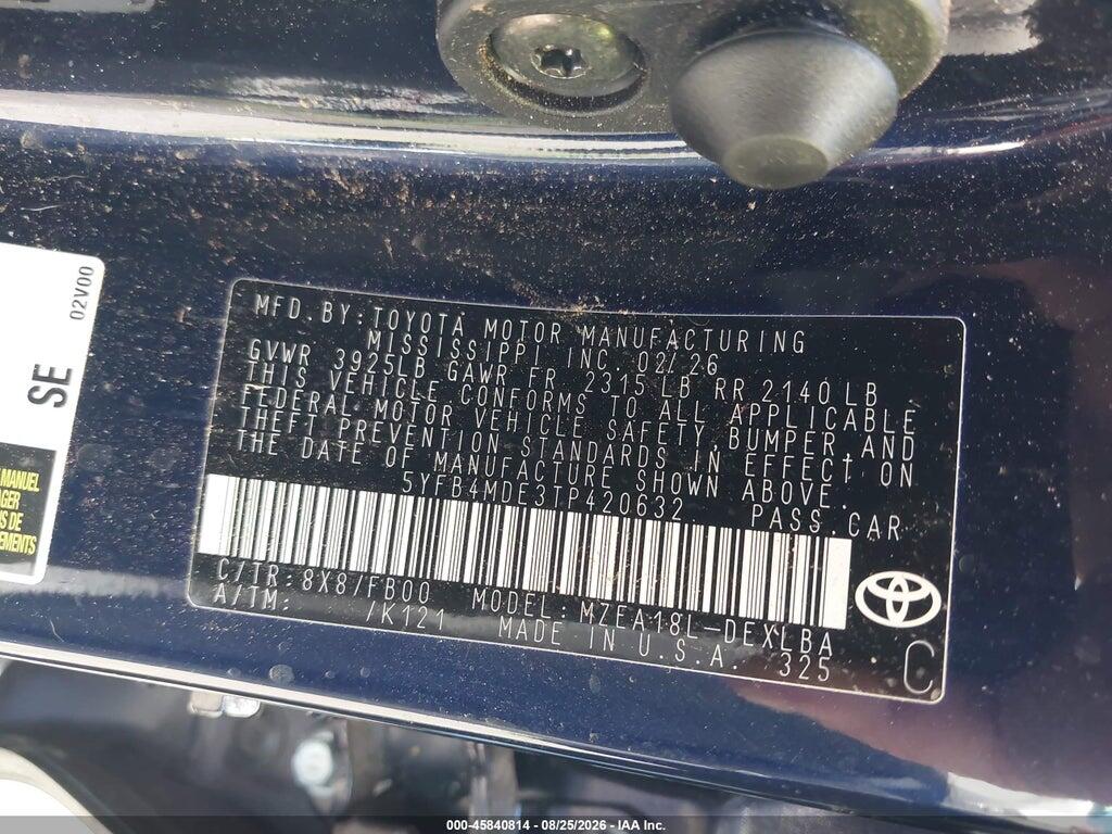 5YFB4MDE3TP420632 2026 TOYOTA COROLLA photo no. 9