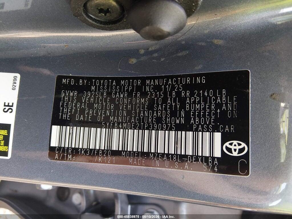 5YFB4MDE2TP390975 2026 TOYOTA COROLLA photo no. 9
