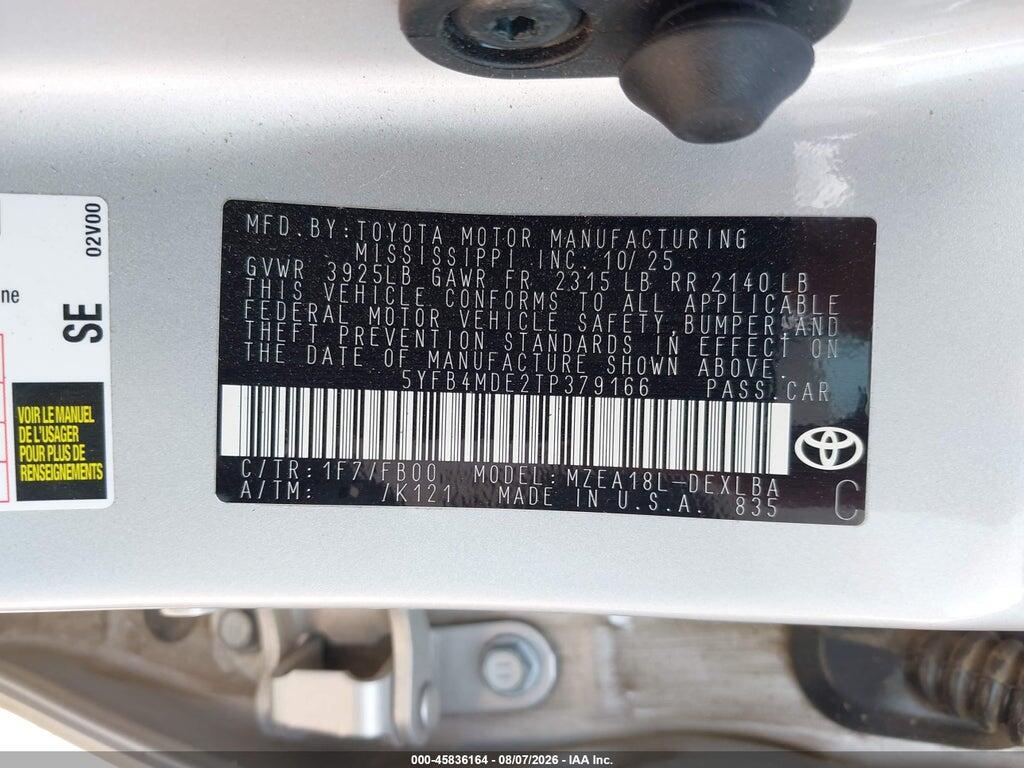 5YFB4MDE2TP379166 2026 TOYOTA COROLLA photo no. 9