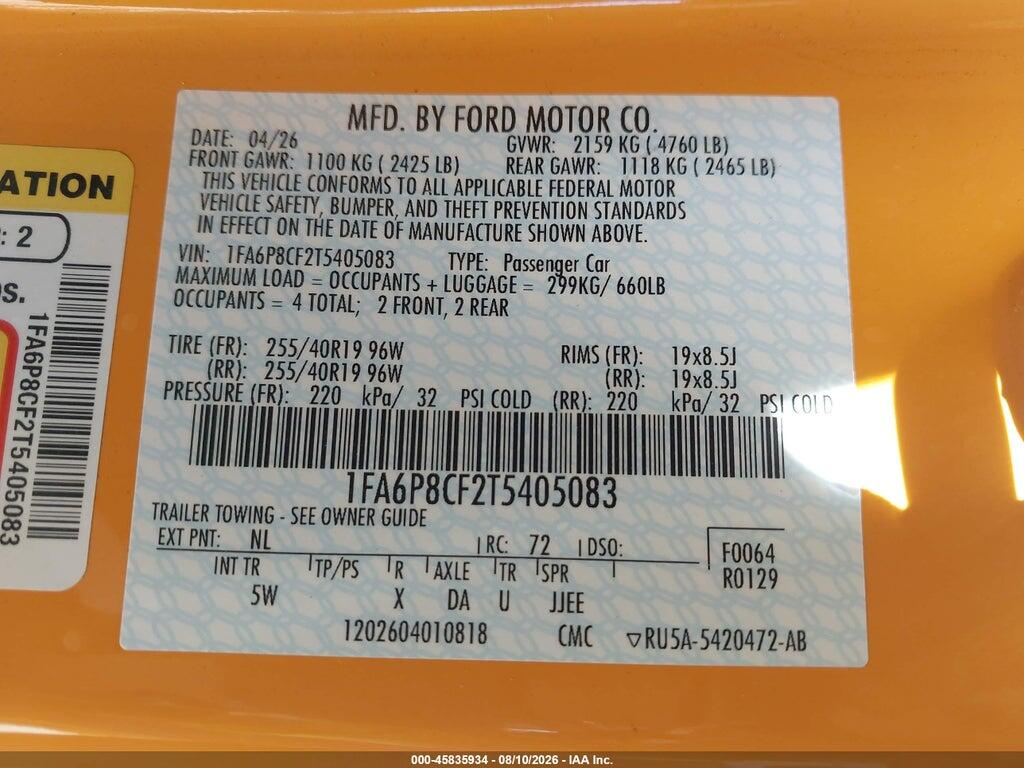 1FA6P8CF2T5405083 2026 FORD MUSTANG photo no. 9
