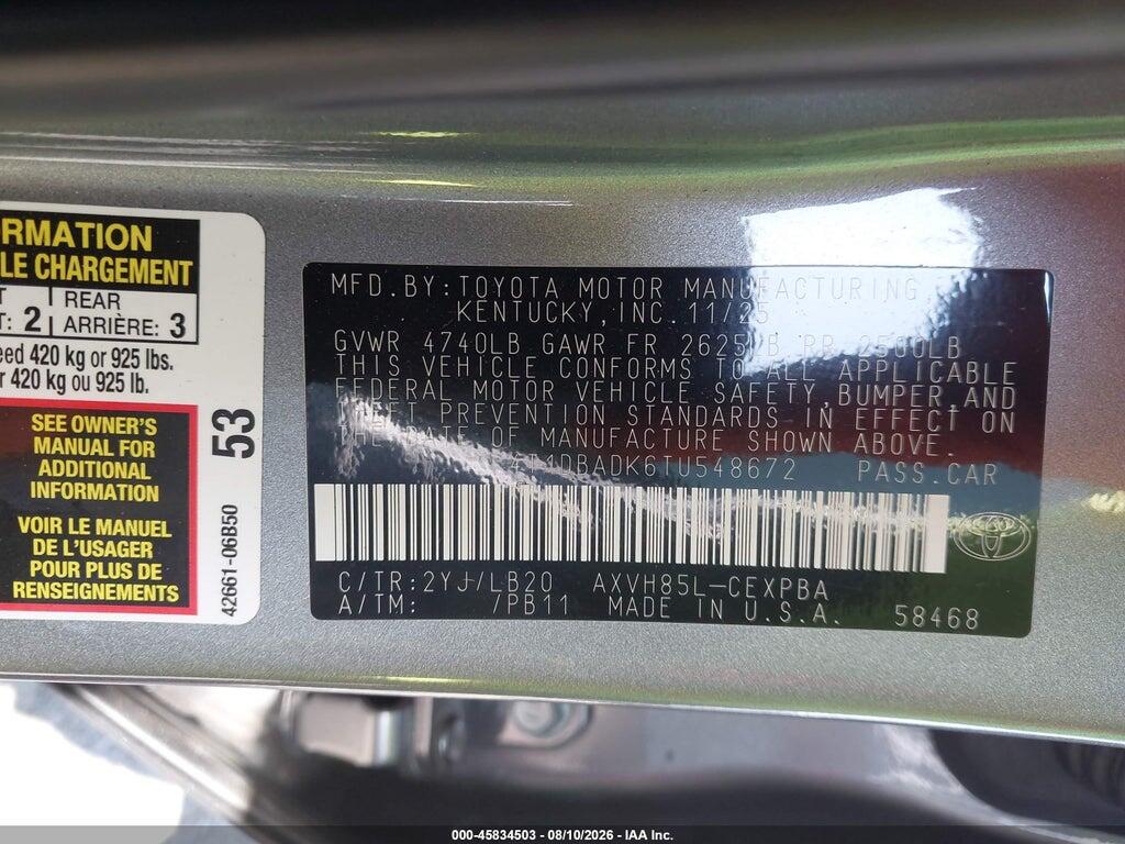 4T1DBADK6TU548672 2026 TOYOTA CAMRY photo no. 9