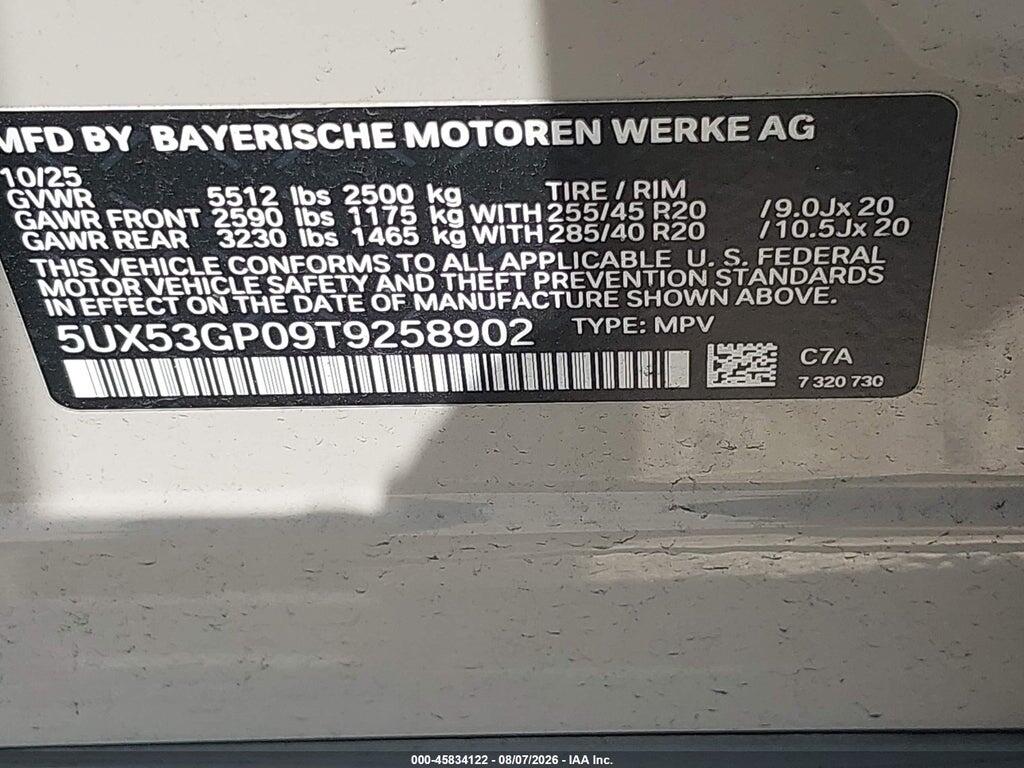 5UX53GP09T9258902 2026 BMW X3 photo no. 9
