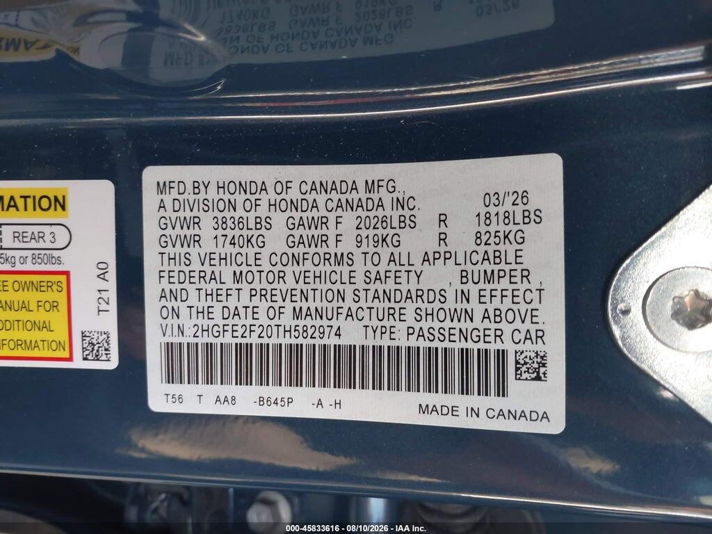 2HGFE2F20TH582974 2026 HONDA CIVIC photo no. 9