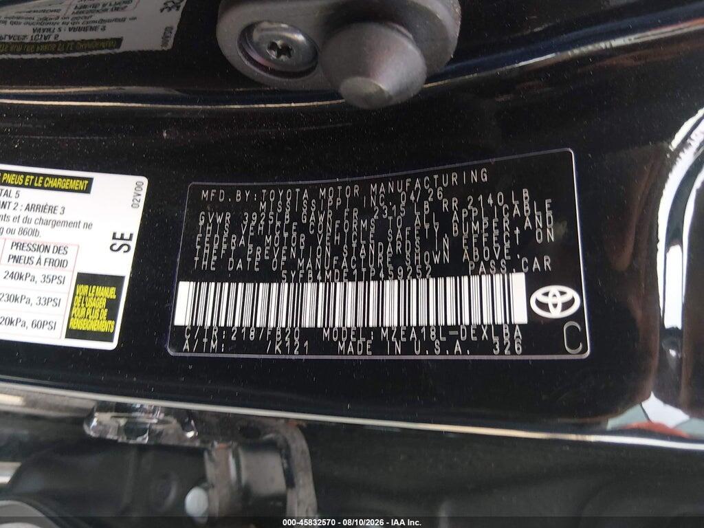 5YFB4MDE1TP459252 2026 TOYOTA COROLLA photo no. 9