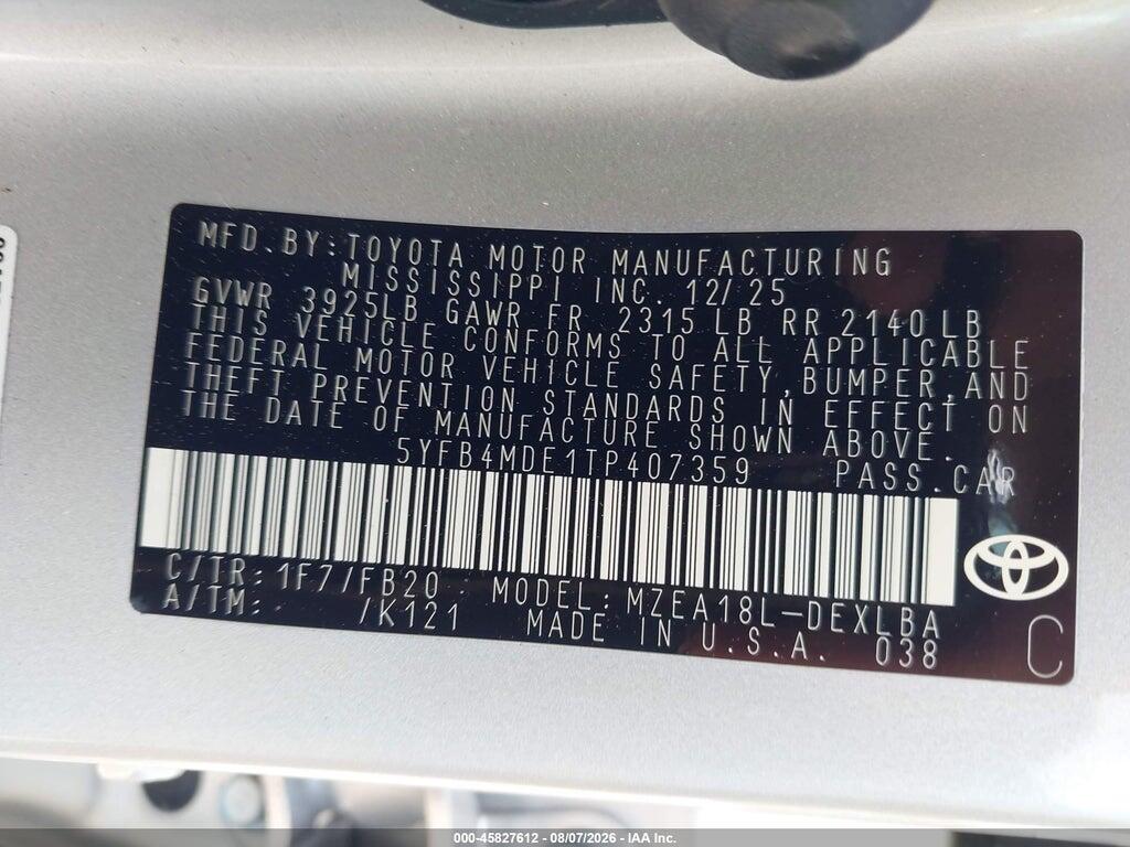 5YFB4MDE1TP407359 2026 TOYOTA COROLLA photo no. 9
