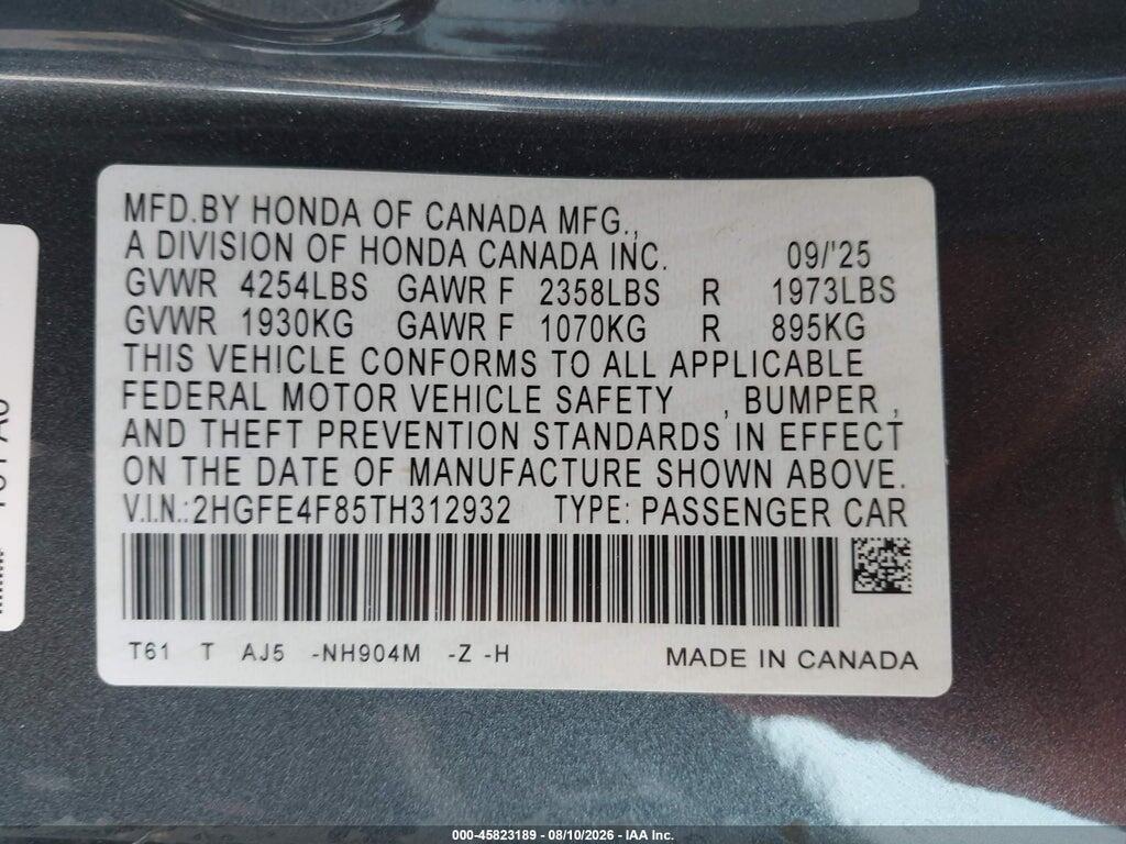 2HGFE4F85TH312932 2026 HONDA CIVIC HYBRID photo no. 9