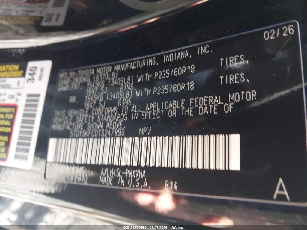 5TDYSKFC0TS247899 2026 TOYOTA SIENNA photo no. 9