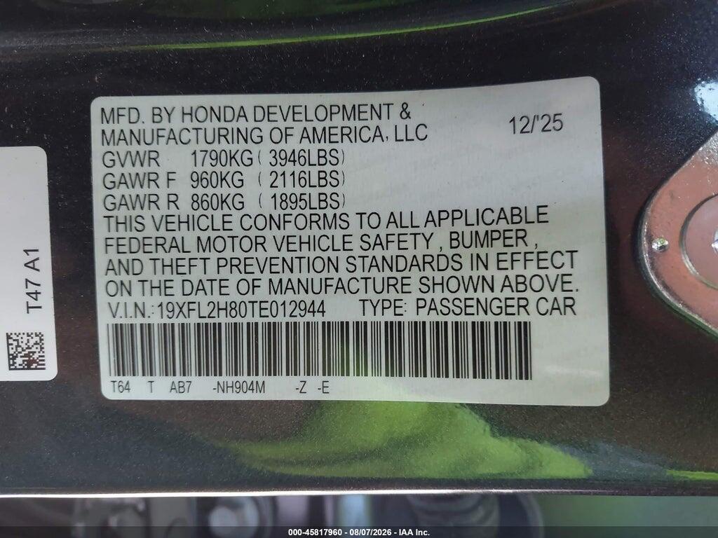 19XFL2H80TE012944 2026 HONDA CIVIC photo no. 9
