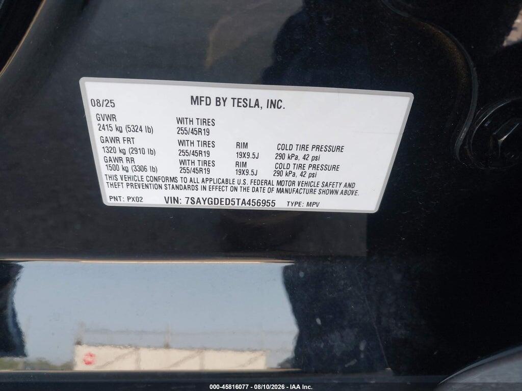 7SAYGDED5TA456955 2026 TESLA MODEL Y photo no. 9