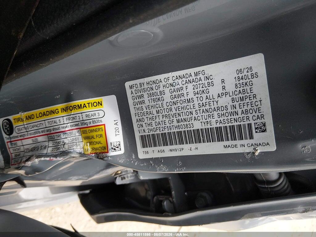 2HGFE2F59TH603833 2026 HONDA CIVIC photo no. 9