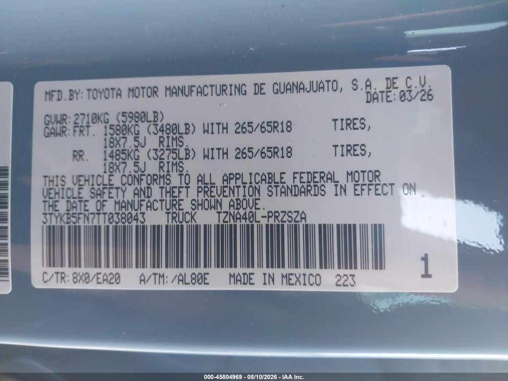 3TYKB5FN7TT038043 2026 TOYOTA TACOMA photo no. 9