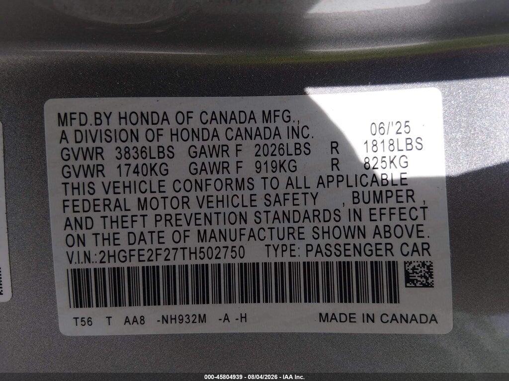 2HGFE2F27TH502750 2026 HONDA CIVIC photo no. 9