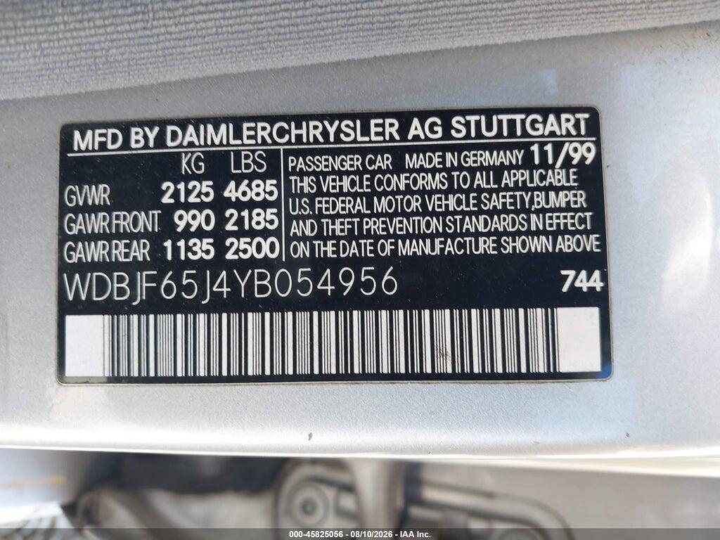 WDBJF65J4YB054956 2000 MERCEDES-BENZ E 320 photo no. 9