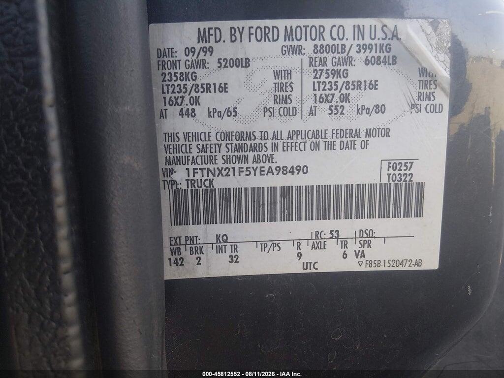 1FTNX21F5YEA98490 2000 FORD F-250 photo no. 9