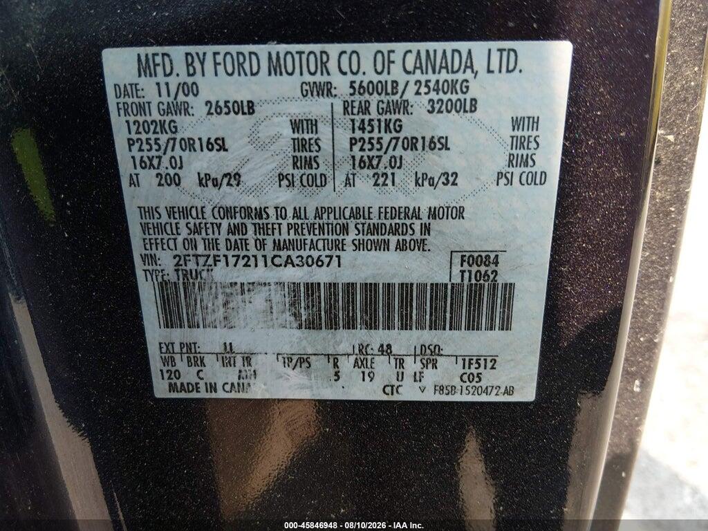 2FTZF17211CA30671 2001 FORD F-150 photo no. 9