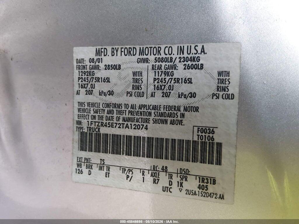 1FTZR45E72TA12074 2002 FORD RANGER photo no. 9