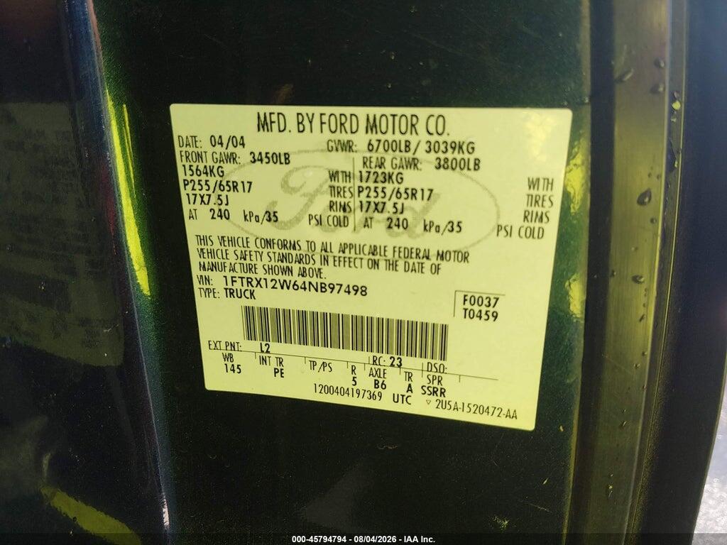 1FTRX12W64NB97498 2004 FORD F-150 photo no. 9