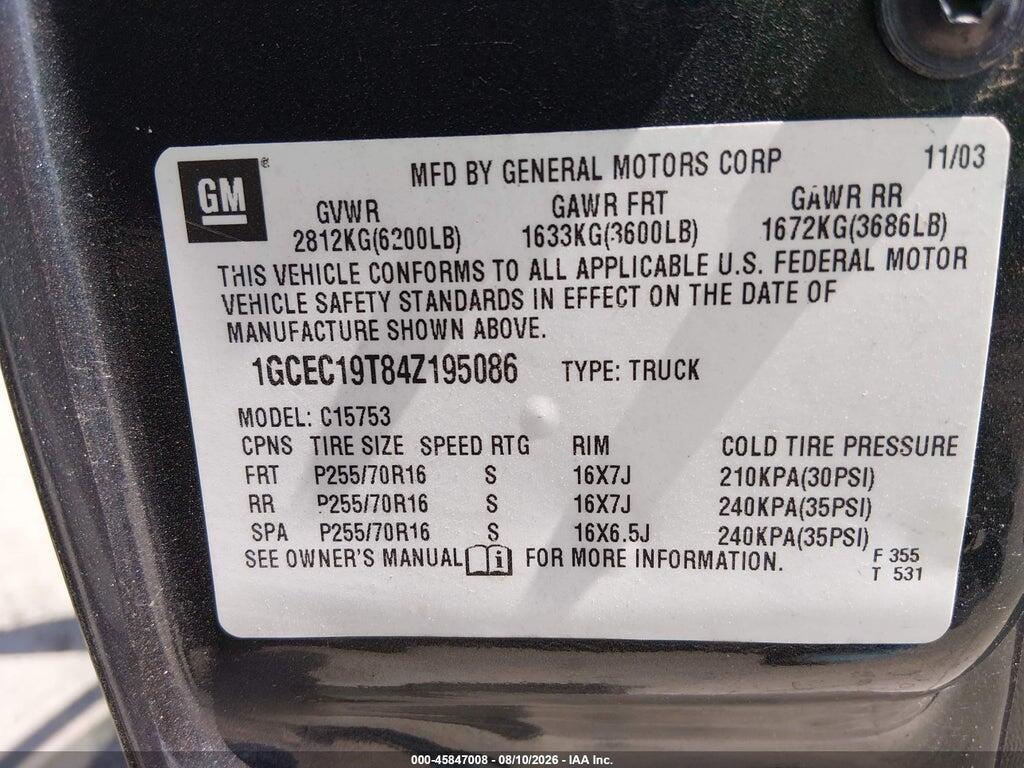 1GCEC19T84Z195086 2004 CHEVROLET SILVERADO 1500 photo no. 9